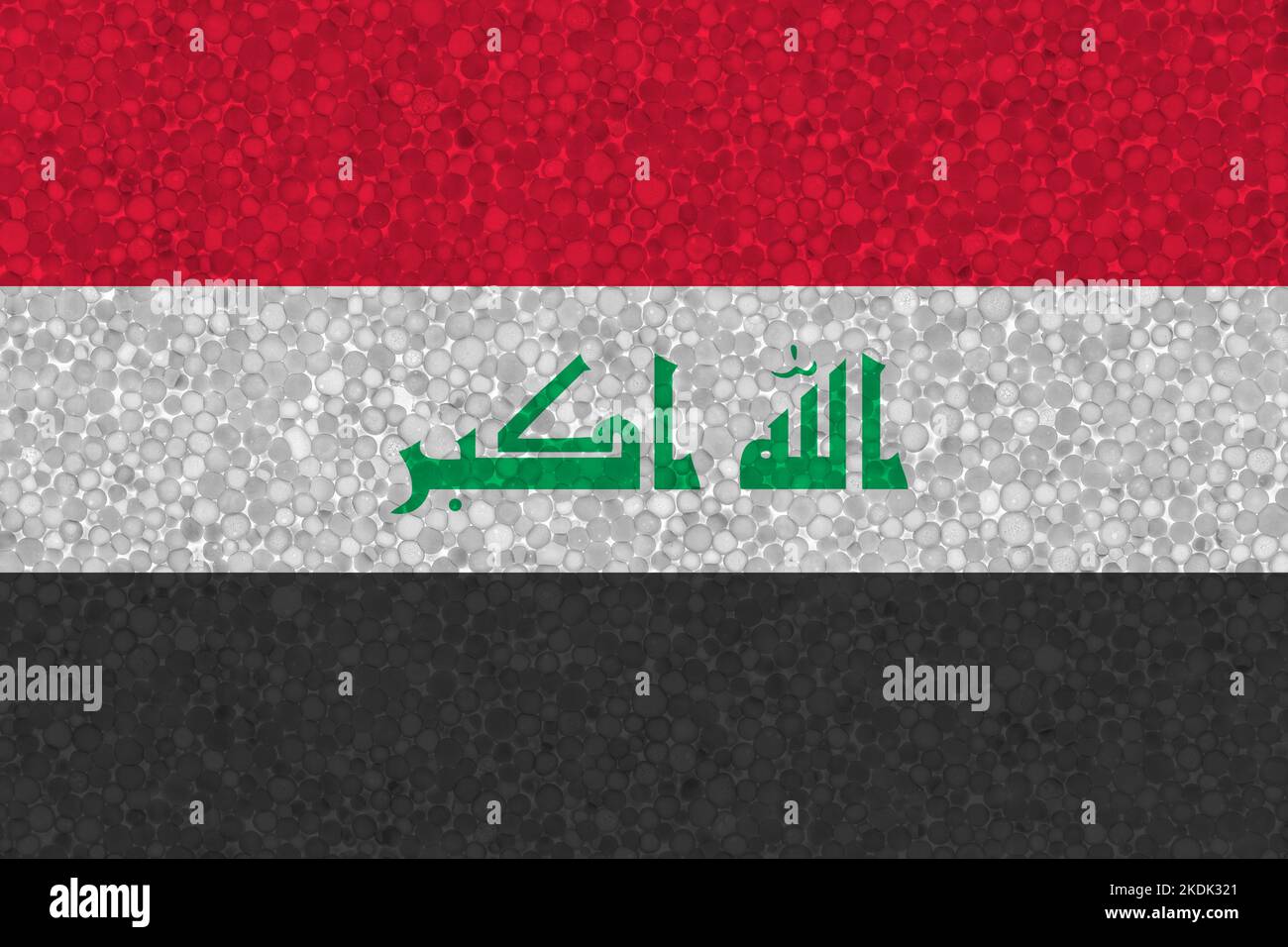 Flag of Iraq on styrofoam texture. national flag painted on the surface of plastic foam Stock Photo