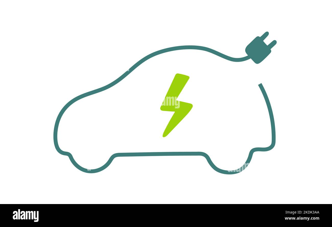 Electric car with plug icon symbol, EV car, Green hybrid vehicles charging point logotype, Eco friendly vehicle concept Stock Vector