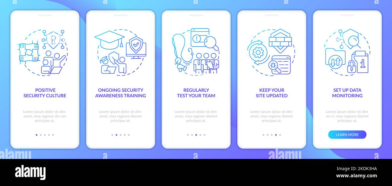 Business digital safety tips blue gradient onboarding mobile app screen ...
