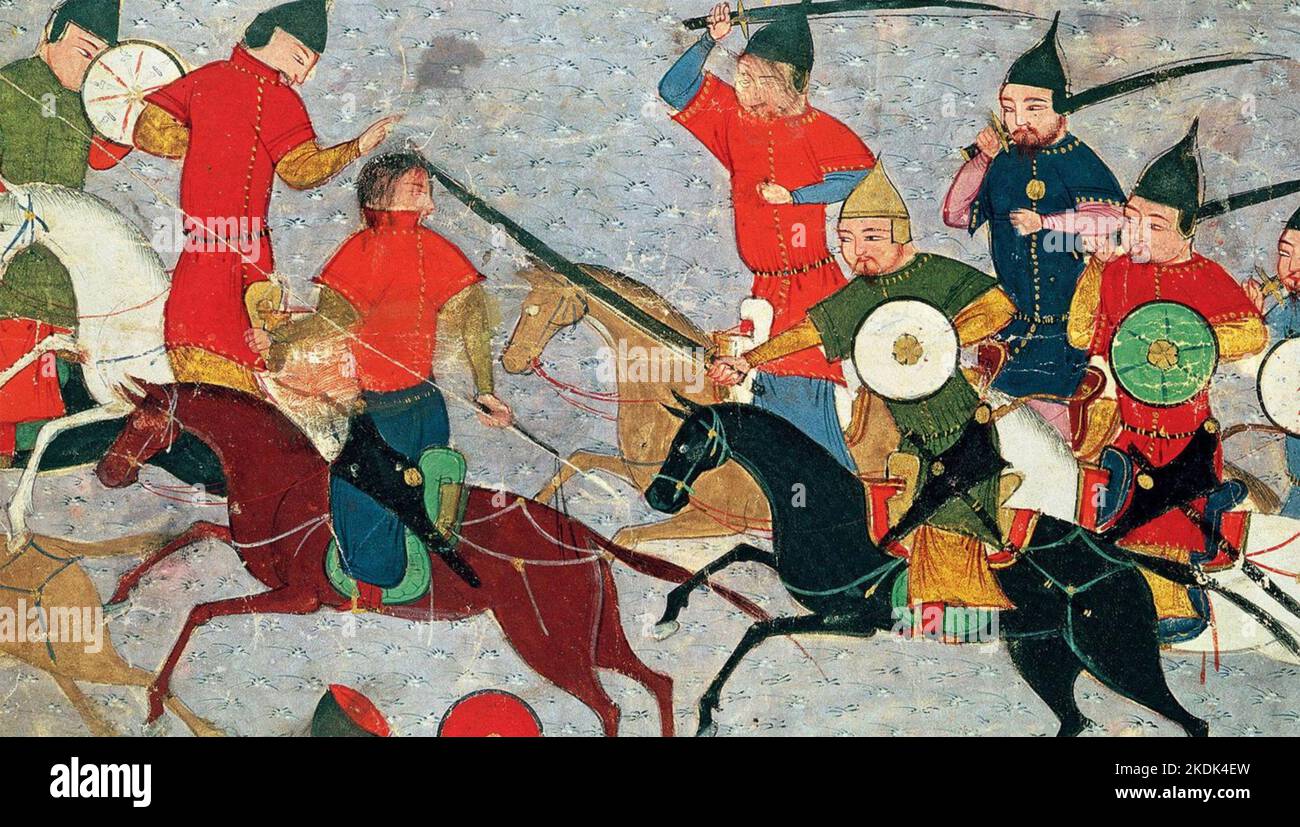 MONGOLS At Left Led By Genghis Khan In A Battle With Chinese Cavalry MONGOLS At Left Led By Genghis Khan In A Battle With Chinese Cavalry