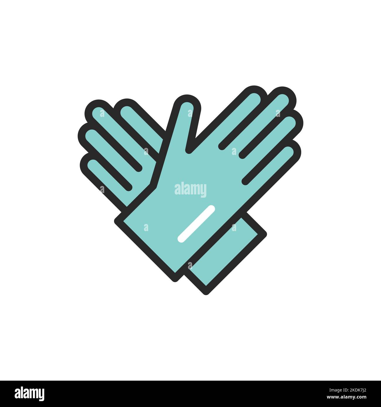 Rubber cleaning gloves color line icon. Isolated vector element. Stock Vector