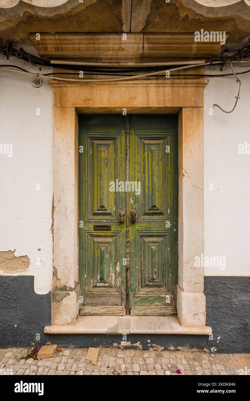 Typical Portuguese traditional design front door to property, Tavira, Algarve, Portugal Stock Photo