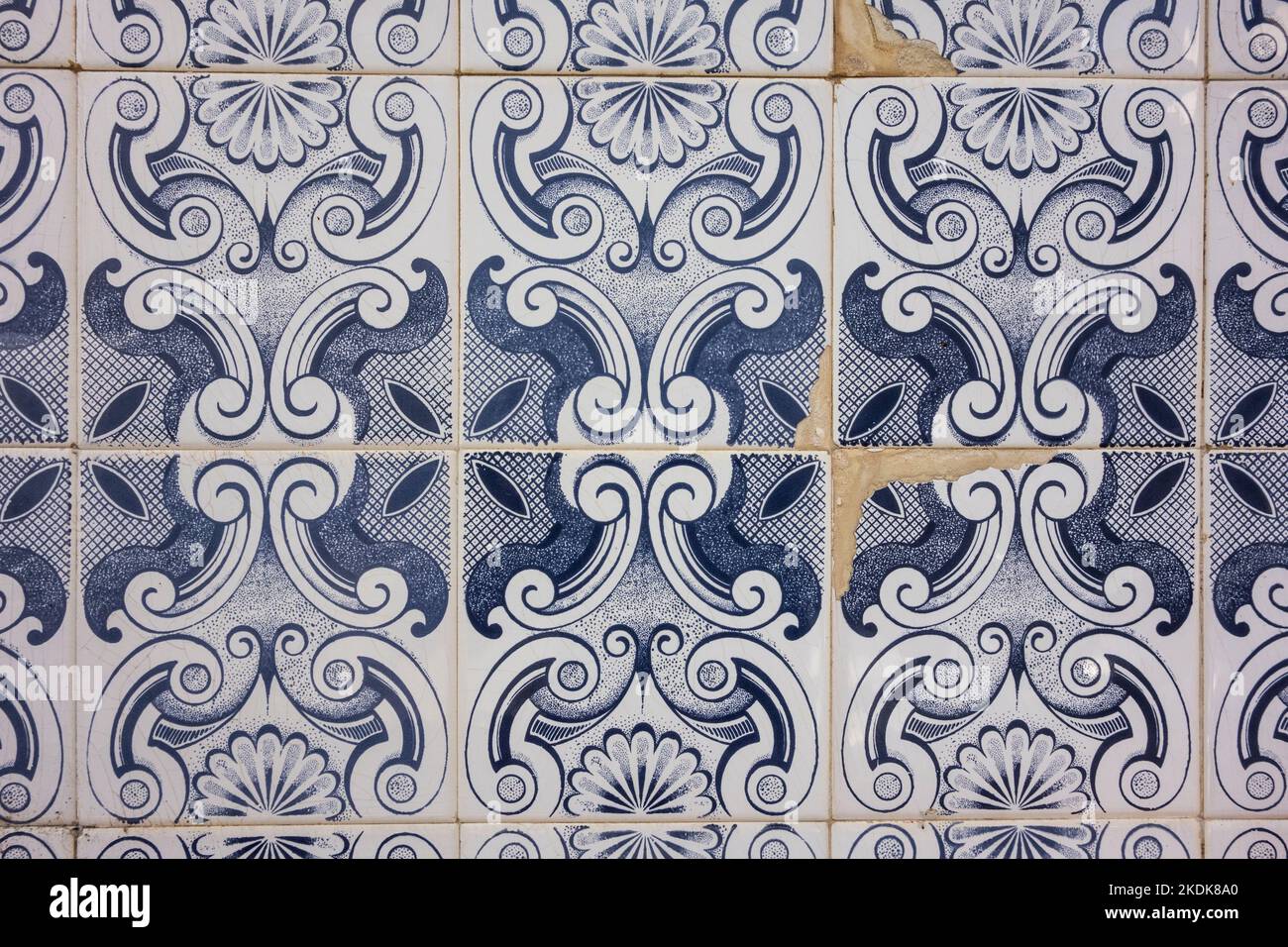 Typical Portuguese ceramic tiles on buildings and houses, Tavira, Algarve, Portugal Stock Photo