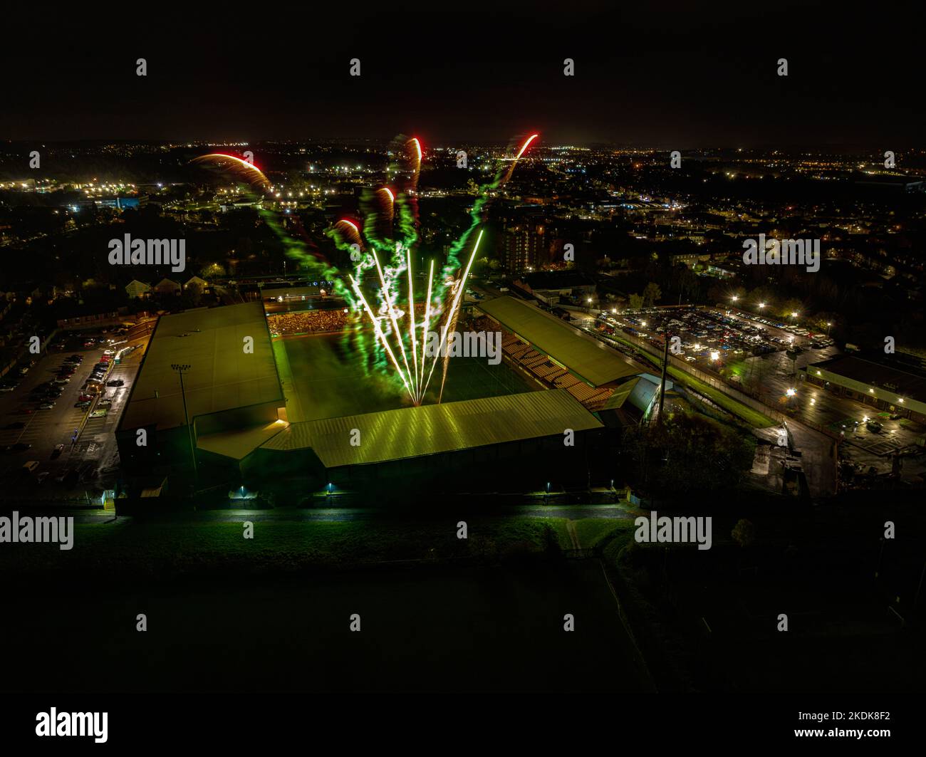 Vale Park, Port Vale Football Club Aerial Drone Long Exposure Photos of the Fireworks Show 2022 Stock Photo