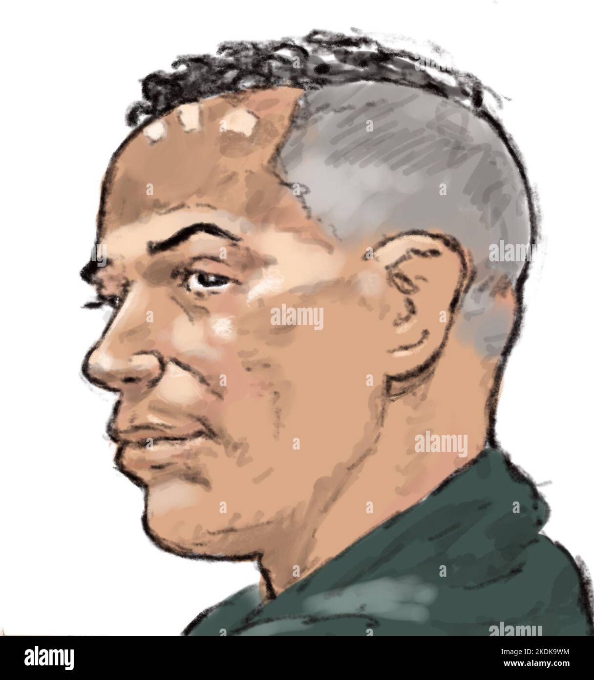 2001-01-01 00:00:00 BADHOEVEDORP - Court drawing of suspect Simo D. in the court of Amsterdam, who are suspected of a series of very violent murder attacks in Twente and Gronau. ANP ALOYS OOSTERWIJK netherlands out - belgium out Stock Photo