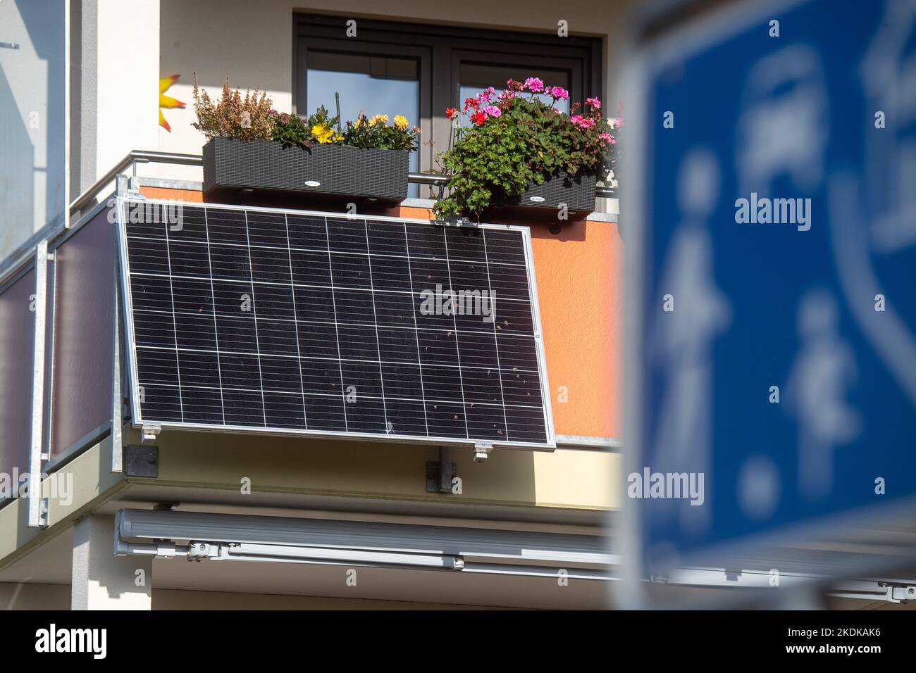 Stralsund, Germany. 07th Nov, 2022. Solar modules for a so-called balcony  power plant hang on a balcony. As of Tuesday, citizens in  Mecklenburg-Western Pomerania can apply for funding for so-called plug-in  balcony