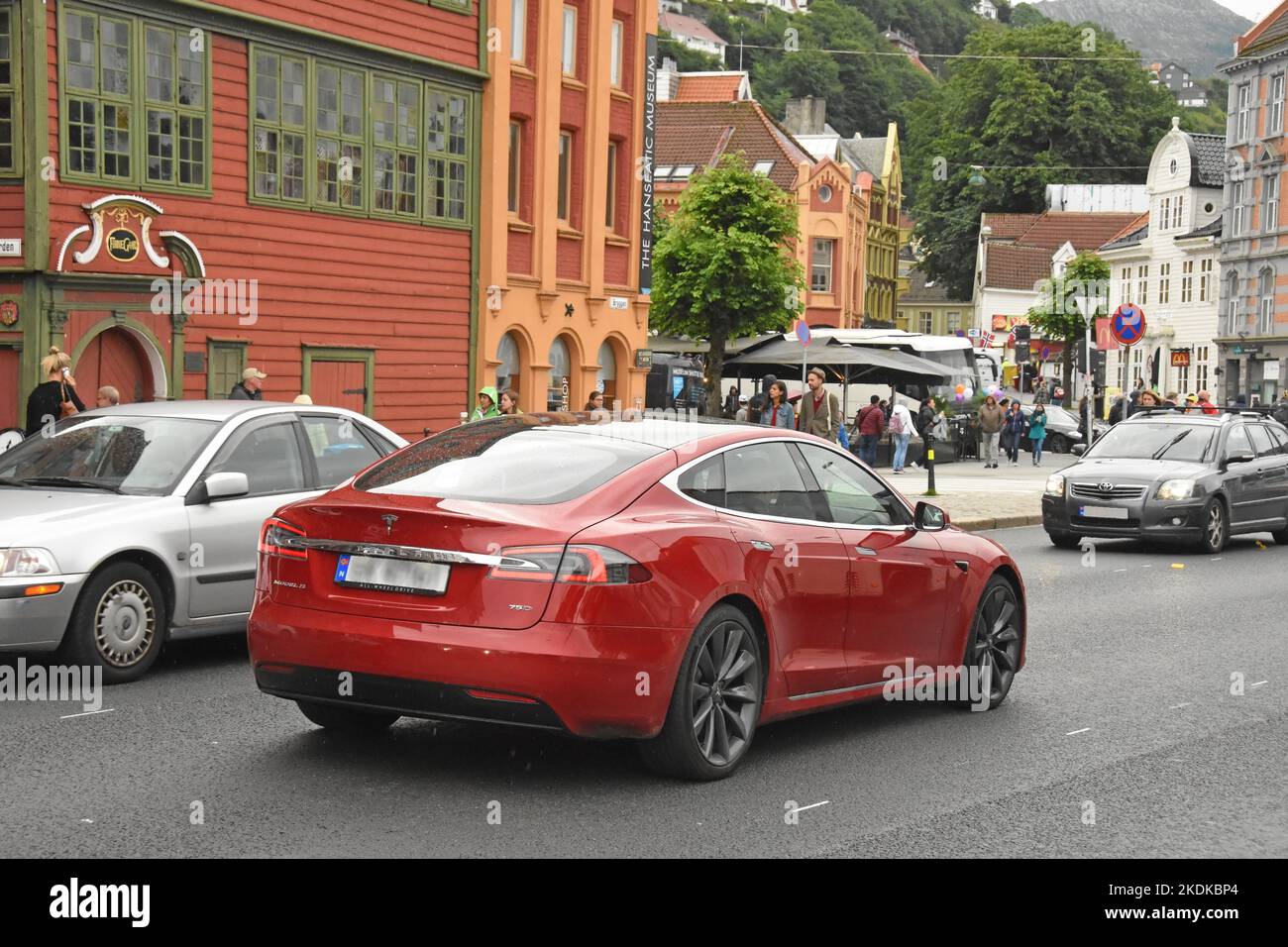 Tesla electric car in Norway Stock Photo