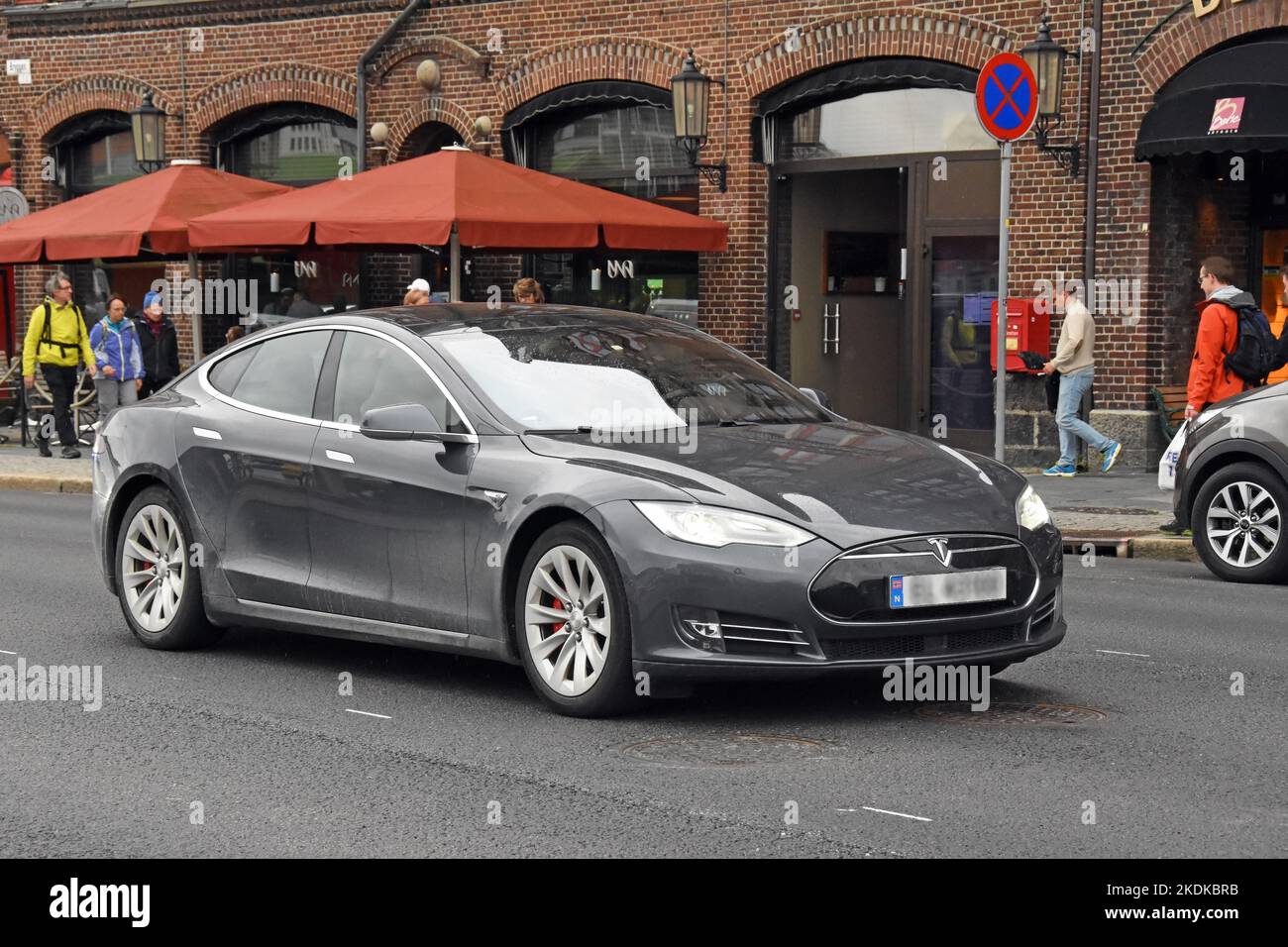 Tesla electric car in Norway Stock Photo Alamy