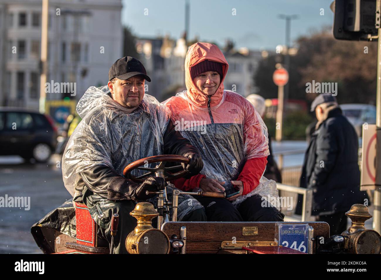 London, UK, 06/11/2022, Close to 350 intrepid participants in this year's RM Sotheby's London to Brighton Veteran Car Run (6 November) experienced a real insight into the hardships of Victorian motoring, as rain storms swept through the south of England. Credit: @Dmoonuk/Alamy Live News Stock Photo