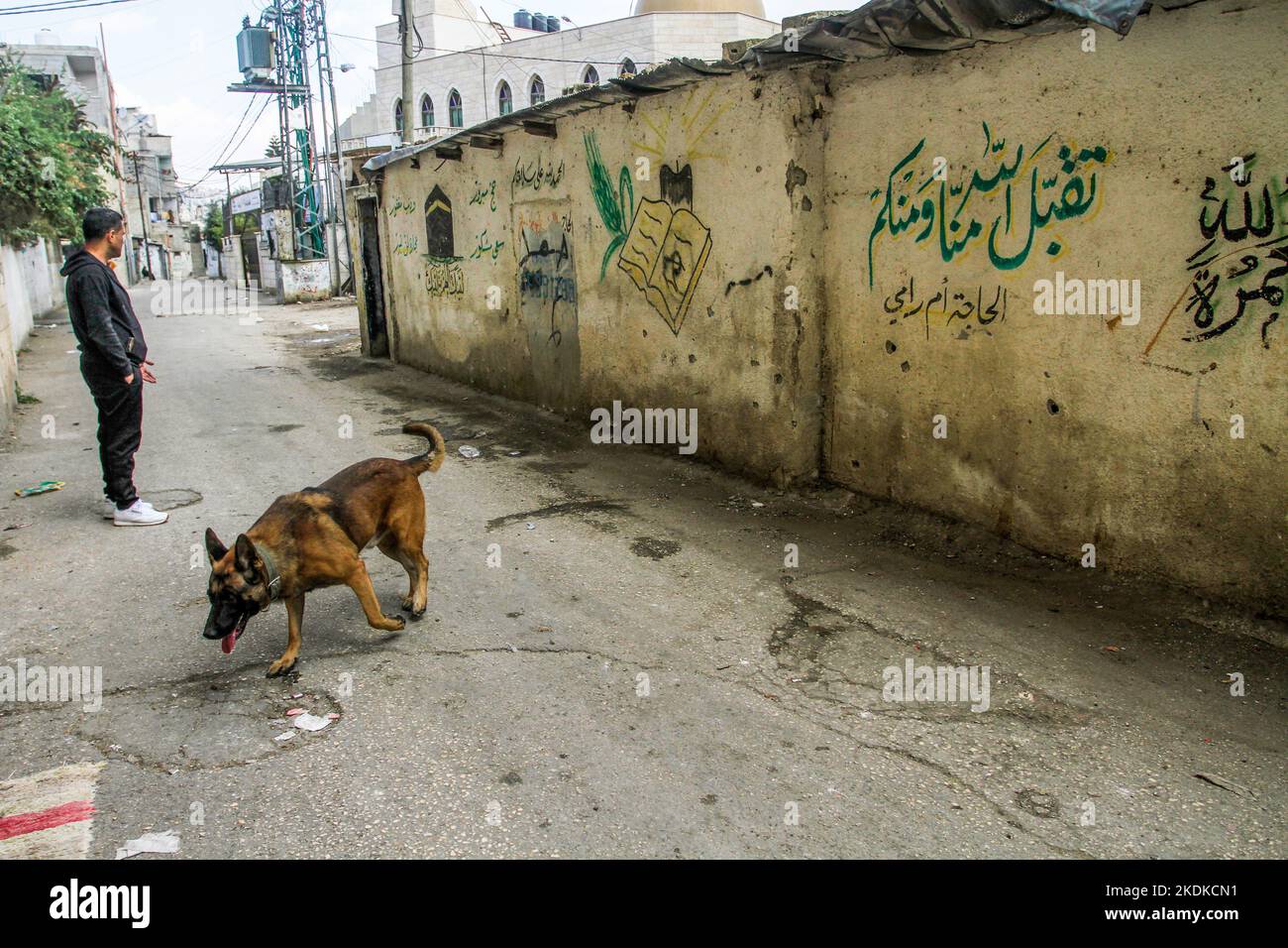 Nablus, Palestine. 07th Nov, 2022. A Palestinian man inspects a wall ...