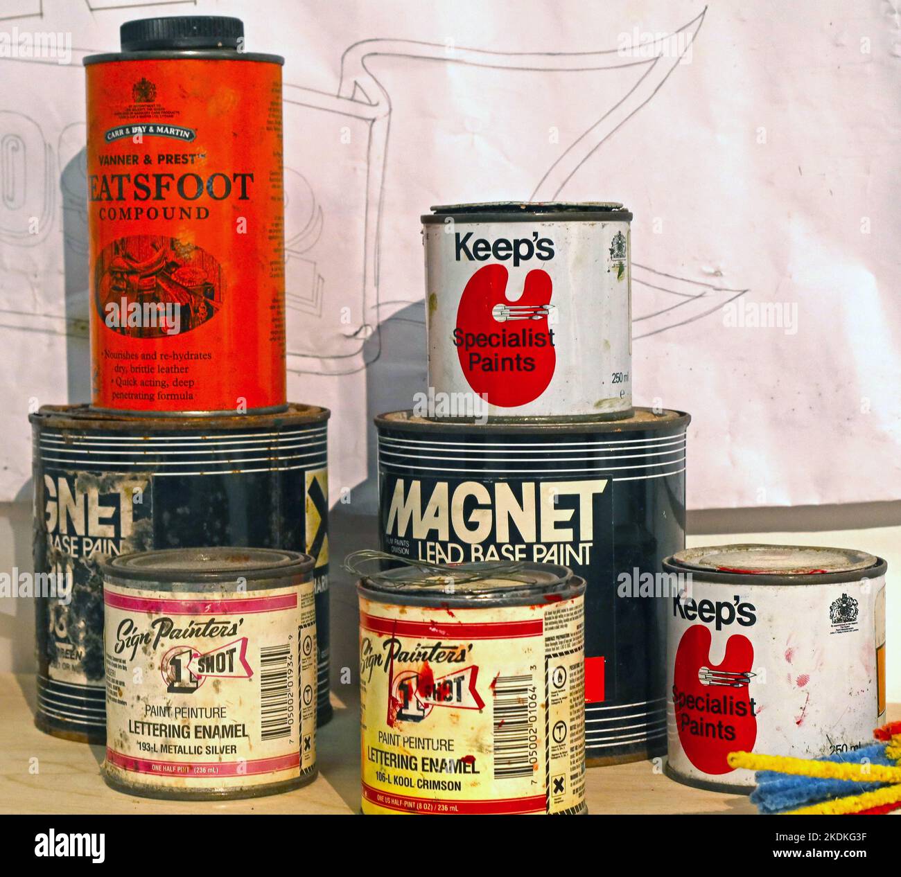 Sign painters paints, Keeps, Magnet Lead Base Paint, Lettering Enamel Stock Photo