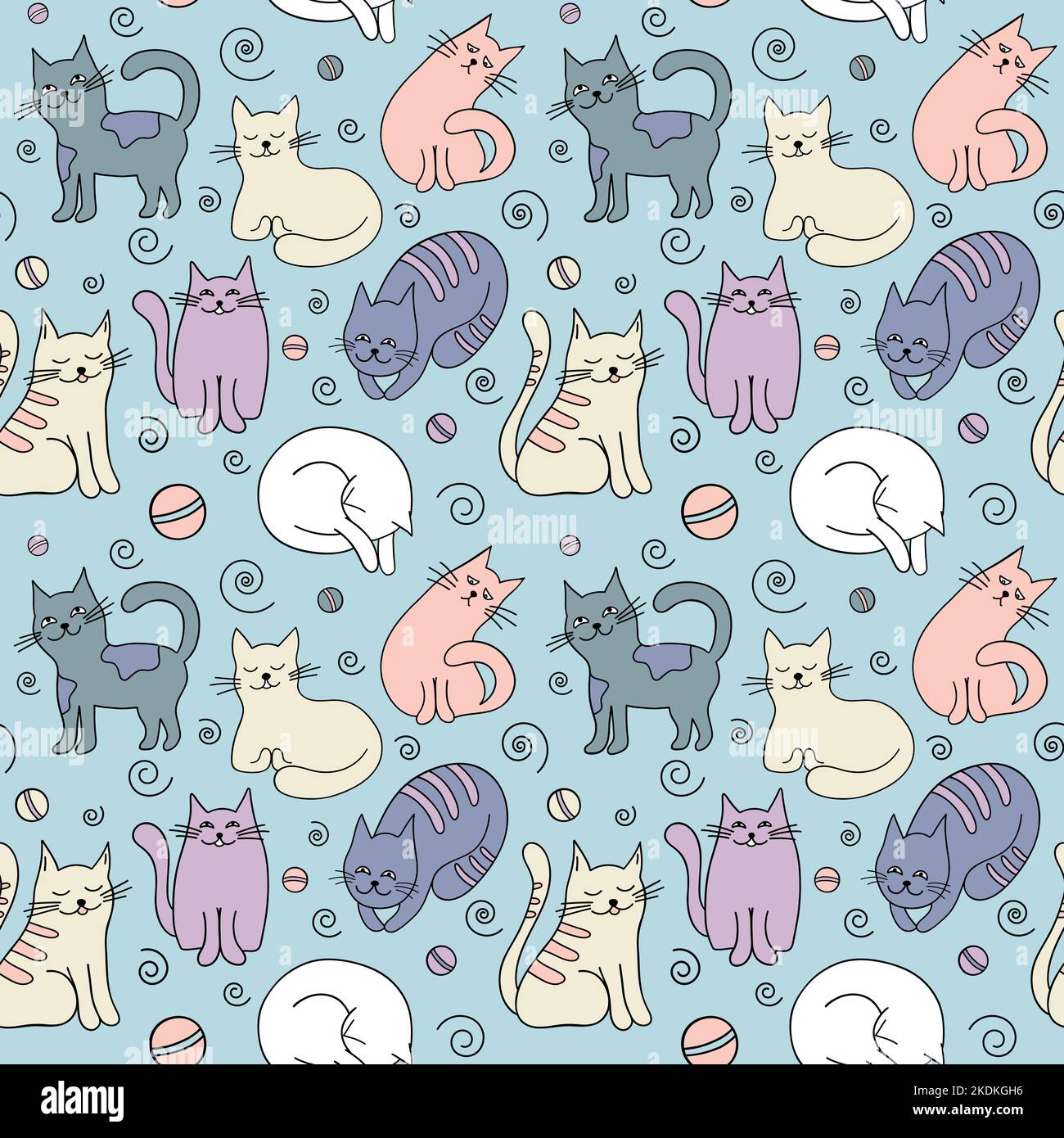 vector seamless pattern with hand drawn difference cats Stock Vector ...