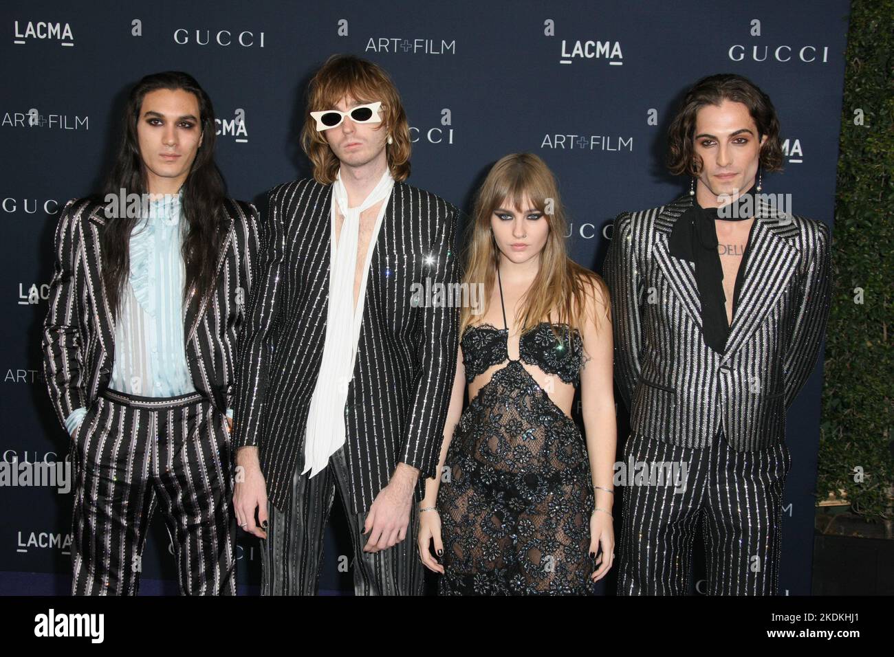 Ethan Torchio, Thomas Raggi, Victoria De Angelis, and Damiano David of Maneskin attend the 2022 LACMA ART+FILM GALA Presented By Gucci at Los Angeles County Museum of Art on November 05, 2022 in Los Angeles, California. Photo: CraSH/imageSPACE/MediaPunch Stock Photo