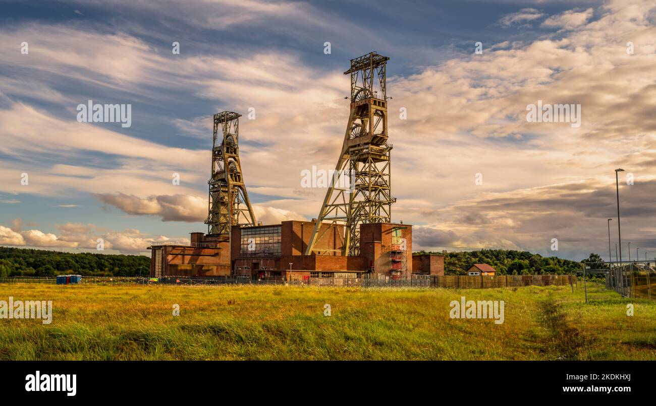 Clipstone Colliery Headstocks at sunset (1) Stock Photo