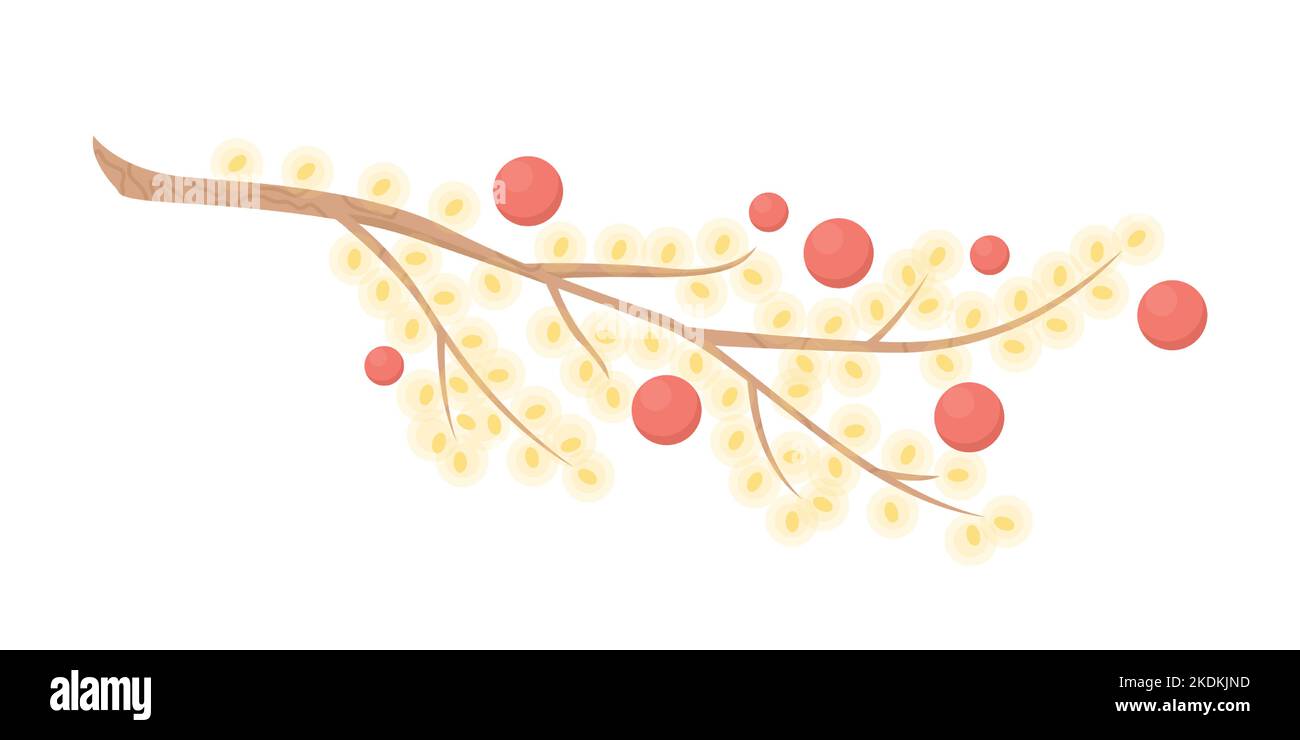 Christmas tree branch with baubles semi flat color vector object Stock Vector