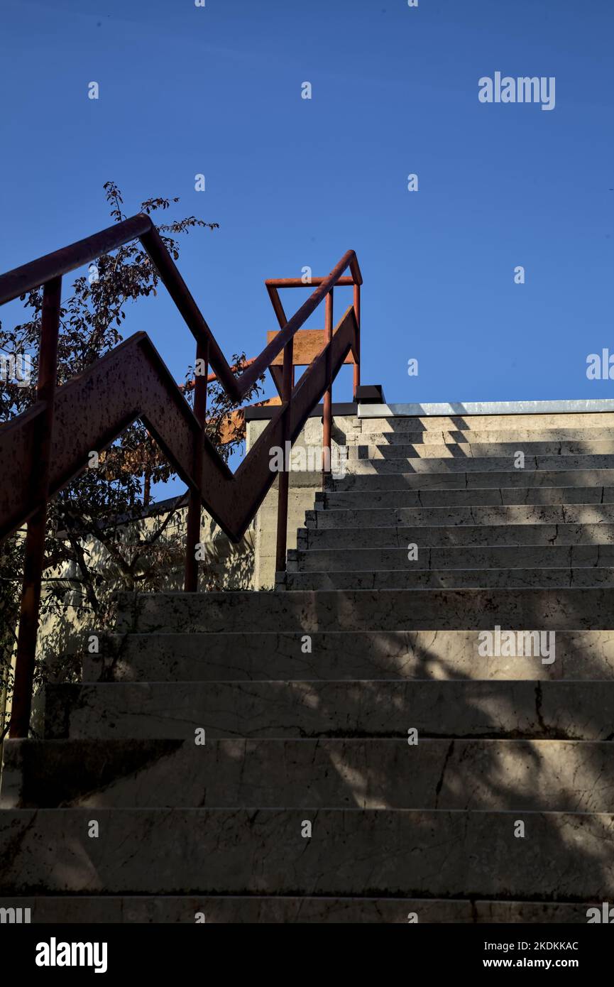 Dark Hand Red Rails Staircase red rails sky hi-res stock photography and images - Alamy