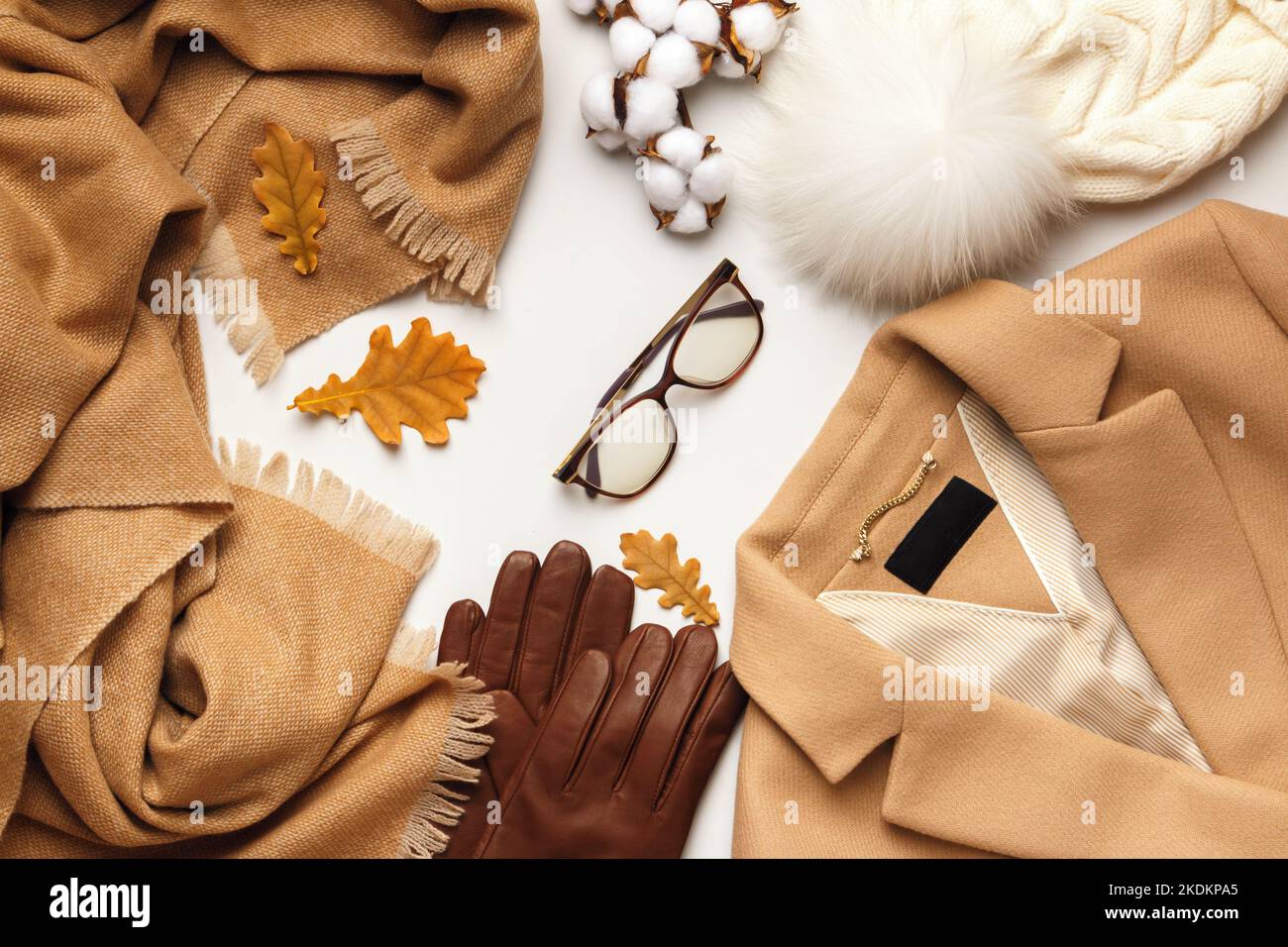 Warm autumn winter clothes and accessories. Flat lay top view Stock ...