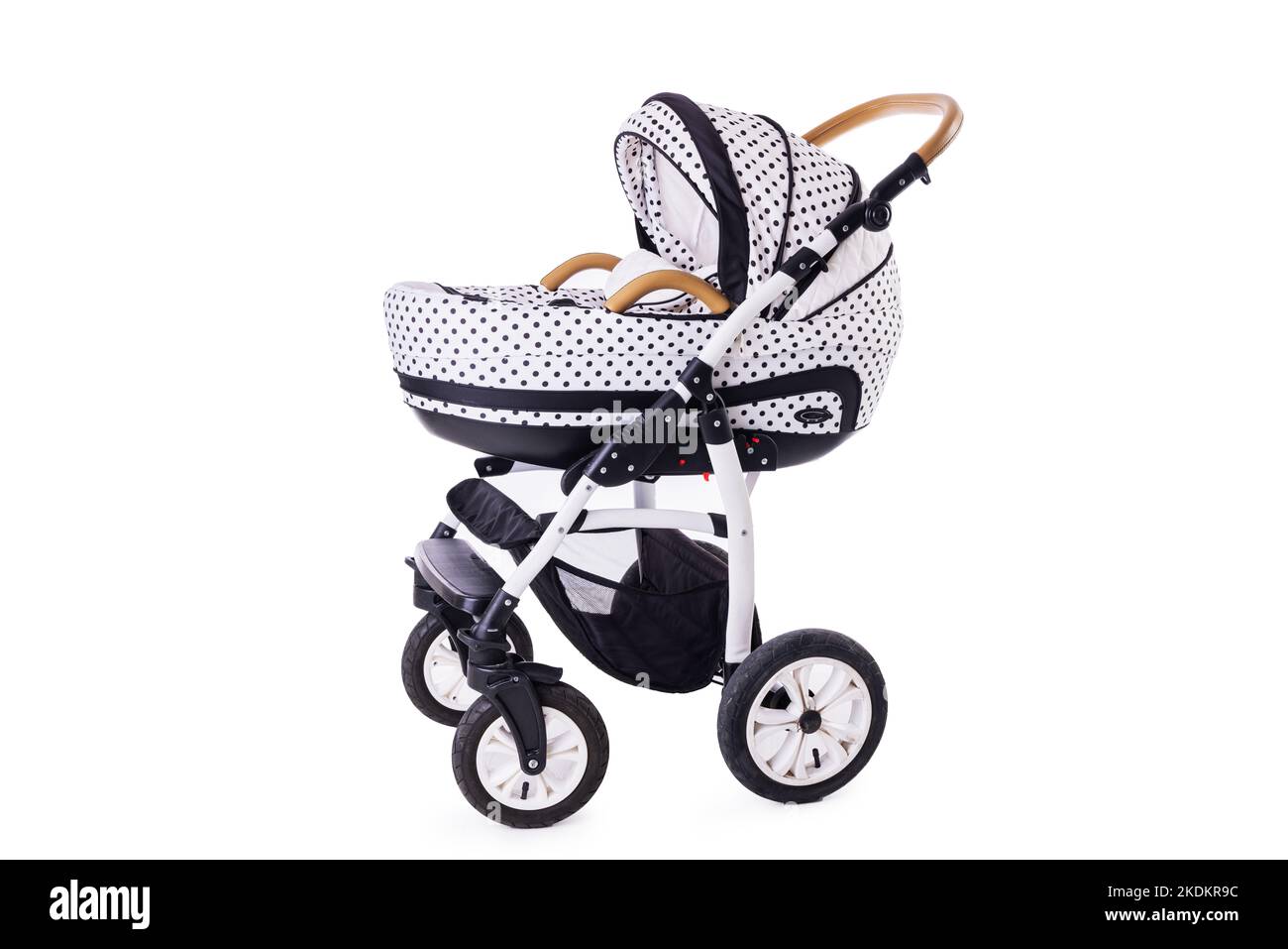 Modern baby stroller with and car seat isolated on a white