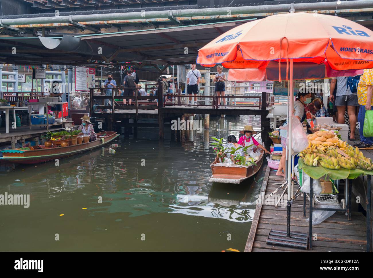 Bangkok, Thailand. November 4, 2022; Market images from inside the Taling Chan Floating Market building. Sellers and customers at shopping time. Stock Photo