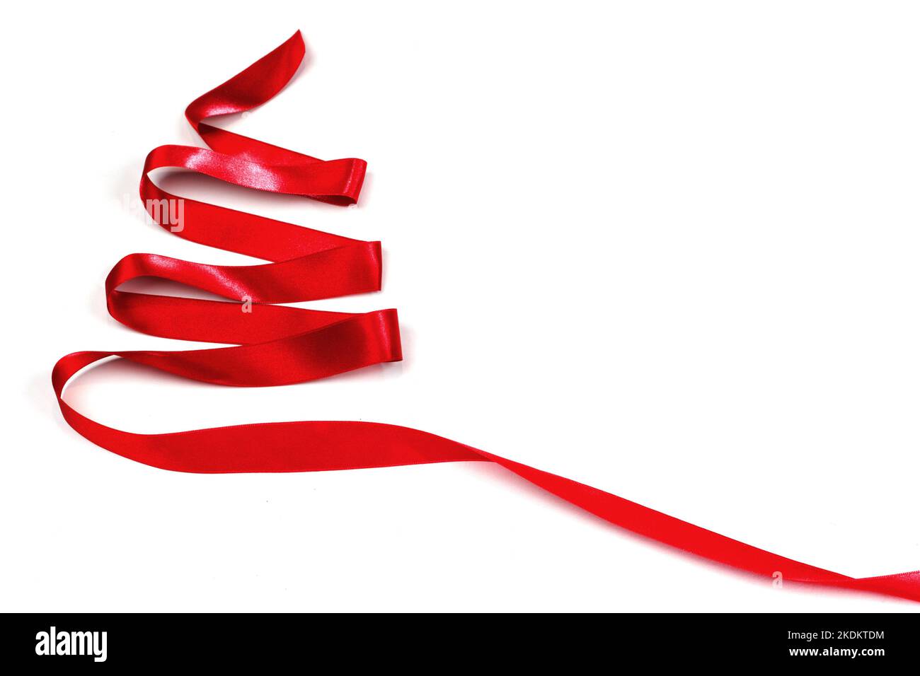 Satin red ribbon chaped as Christmas tree minimalistic design element ...