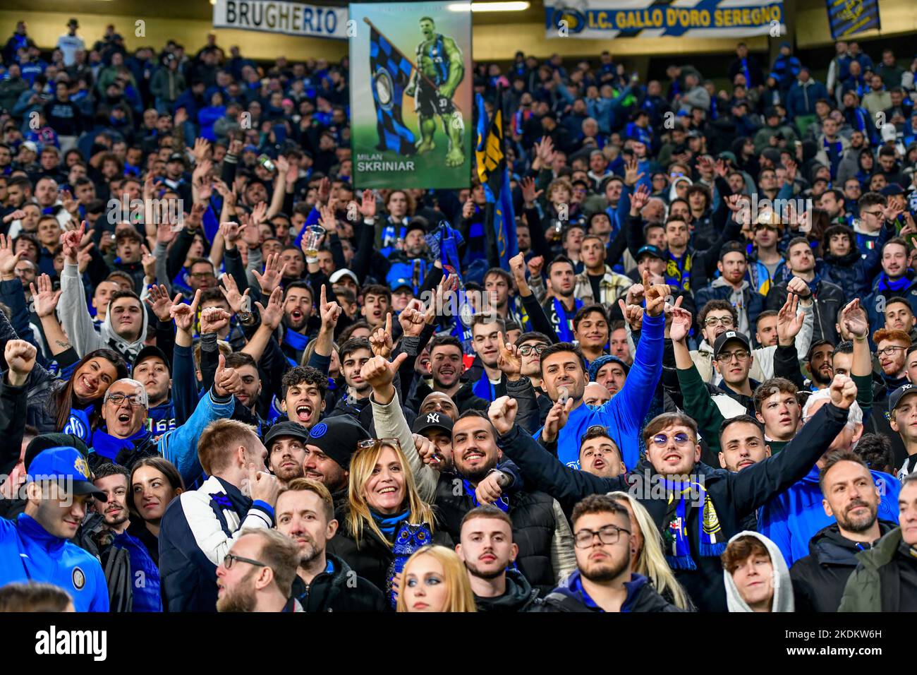 Turin, Italy. 06th Nov, 2022. Football fans of Inter seen on the stands in the away section during the Serie A match between Juventus and Inter at Allianz Stadium in Turin. (Photo Credit: Gonzales Photo/Alamy Live News Stock Photo