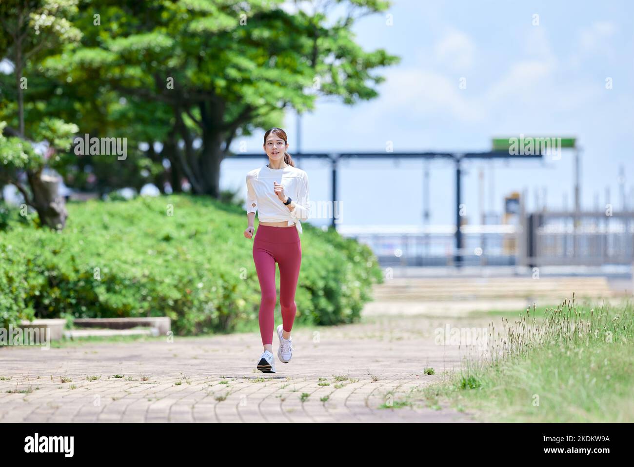 Young Japanese training downtown Stock Photo