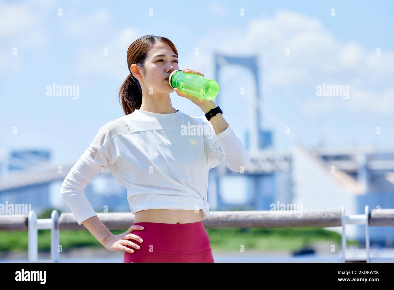 Young Japanese training downtown Stock Photo