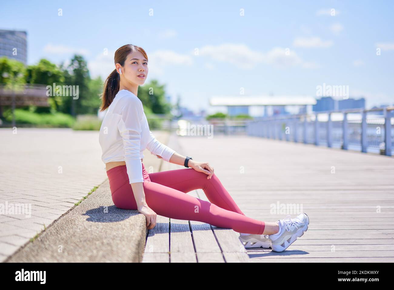Young Japanese training downtown Stock Photo