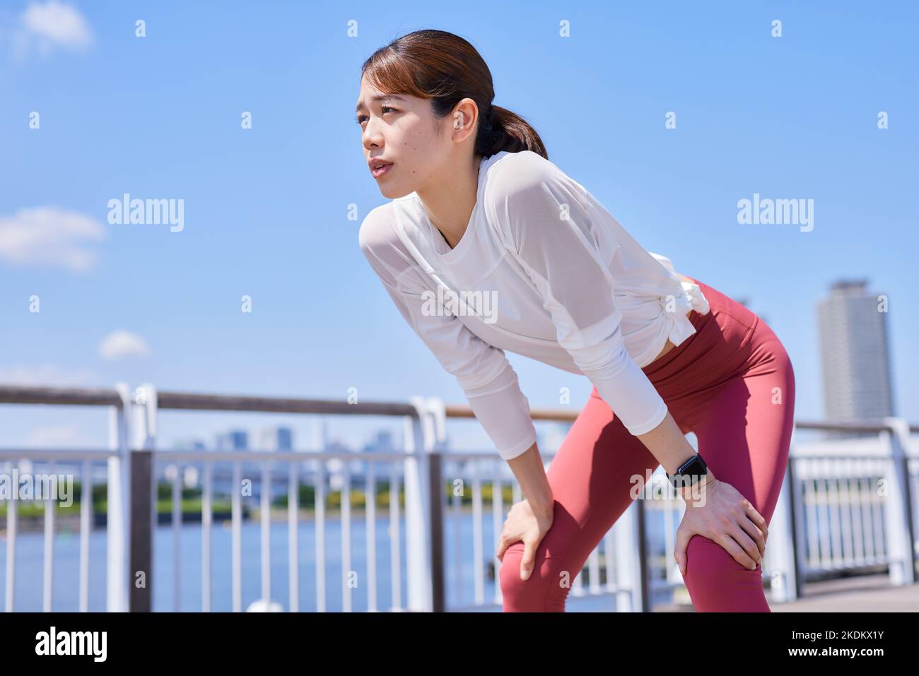Young Japanese training downtown Stock Photo