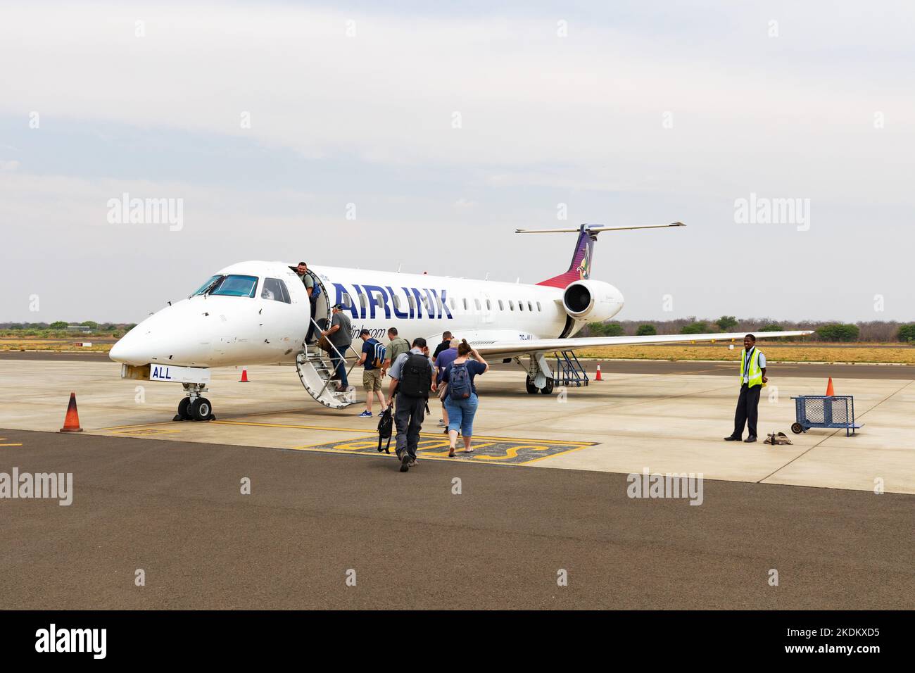 Airlink plane. An Embraer 135 on the ground at Kasane Airport, Botswana. Airlink is a South African airline serving local airports in Southern Africa Stock Photo