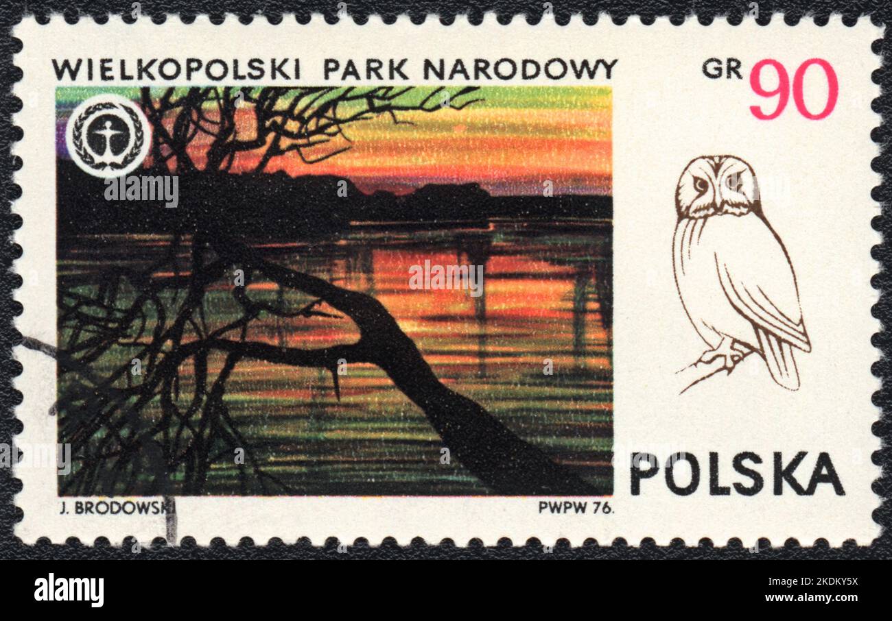 A stamp printed in Poland  shows Wielkopolska National Park, from series National park, Poland 1976 Stock Photo