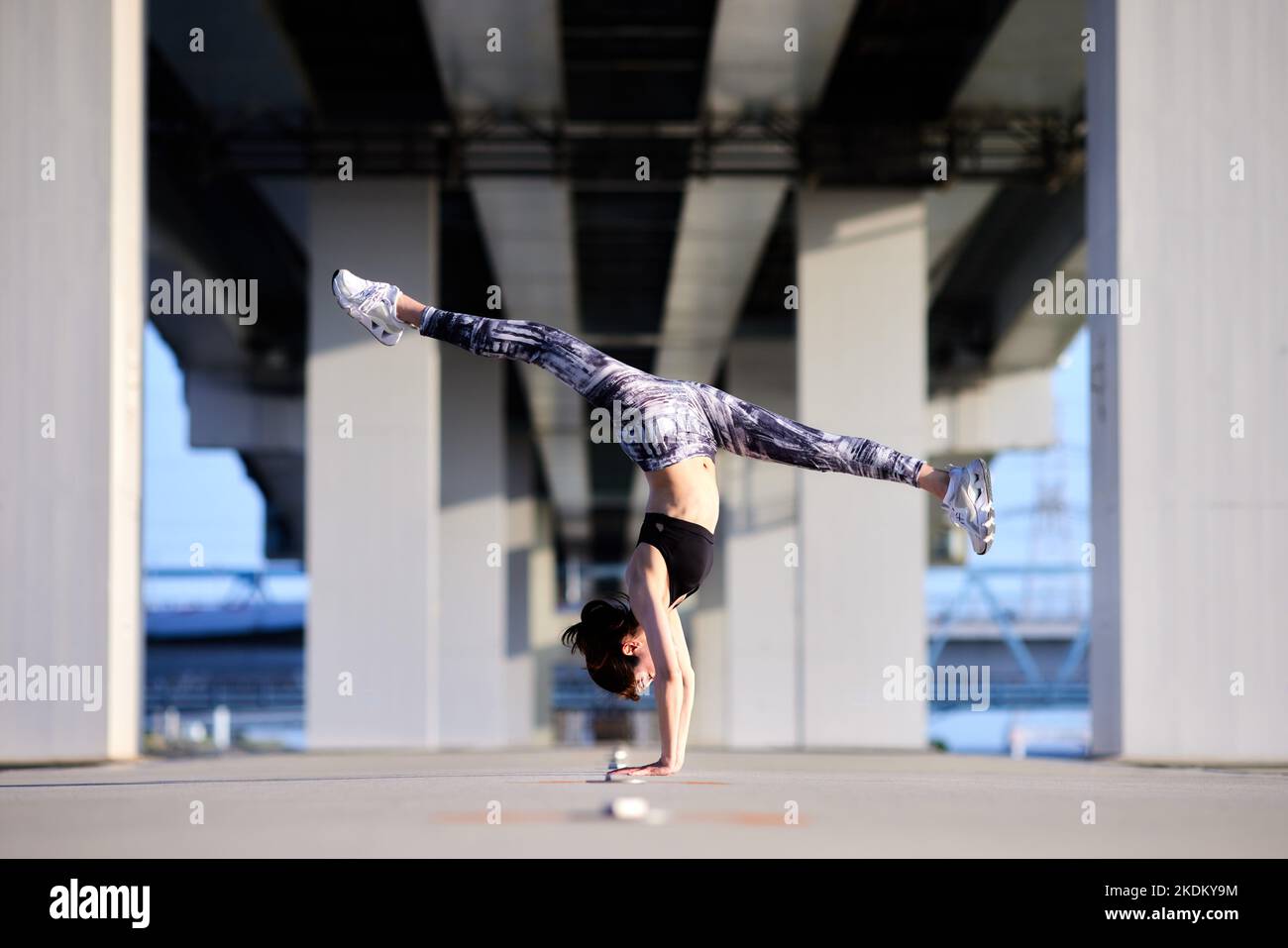 Young Japanese training downtown Stock Photo