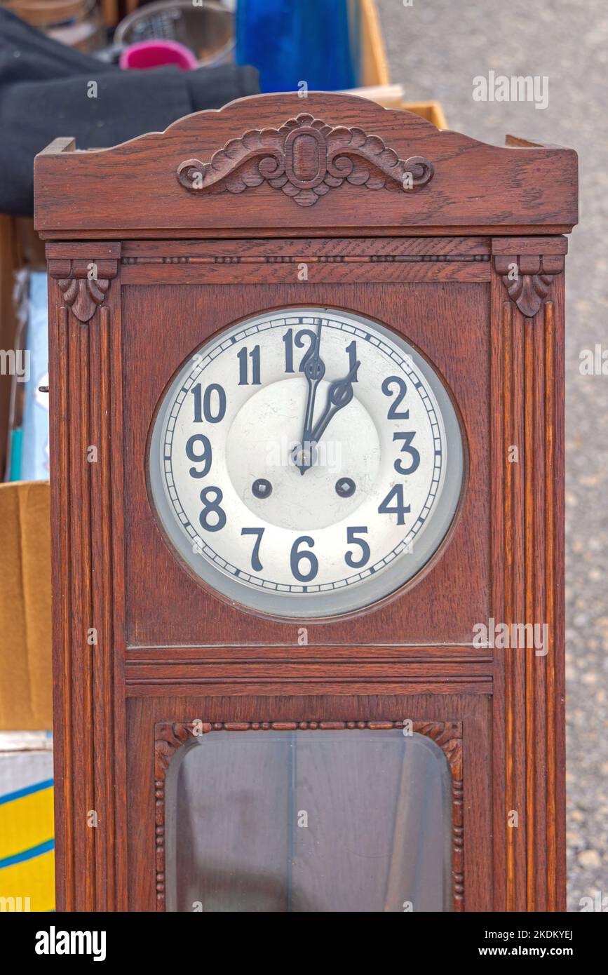 Old Wooden Grandfather Wall Clock at Flea Market Stock Photo Alamy
