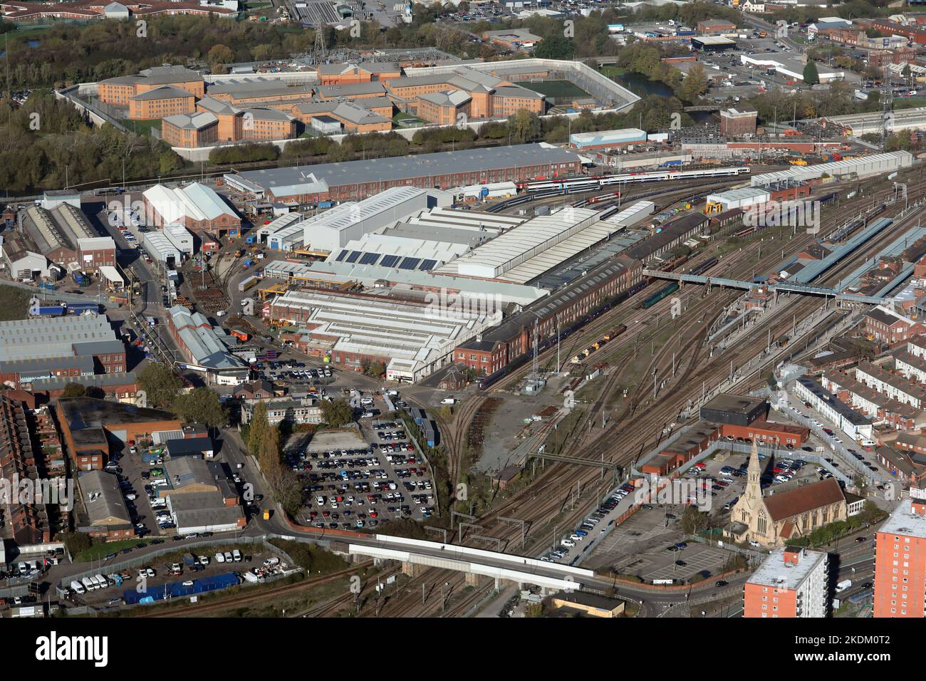 aerial view of Doncaster Railway Station and Engine Shed Stock Photo