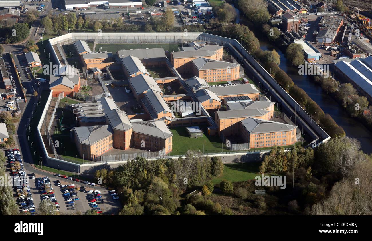 aerial view of Doncaster Prison, or to give its correct title: HMP & YOI Doncaster, South Yorkshire Stock Photo