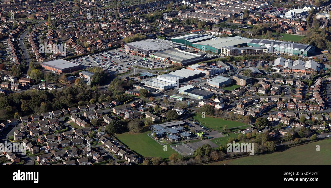 aerial view of a Plumpton Park, a retail park in Harrogate, North Yorkshire Stock Photo