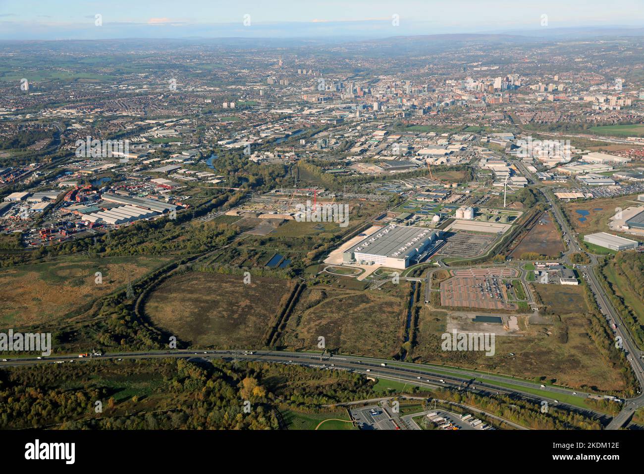 aerial view of the Cross Green & Skelton area of Leeds looking west towards the Leeds city