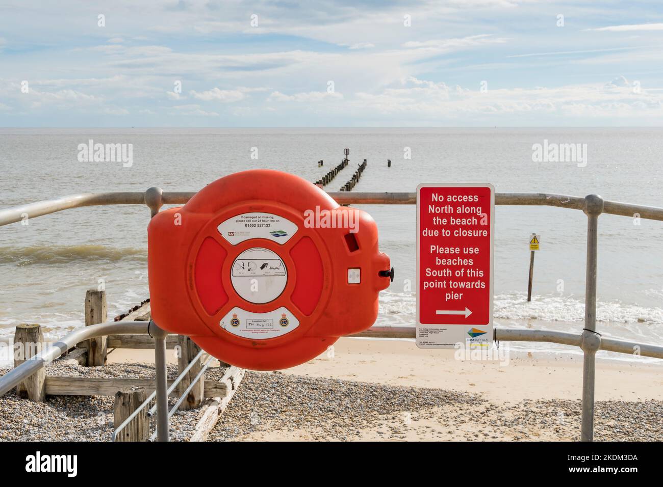 Life ring and safety sign lowestoft seafront 2022 Stock Photo Alamy