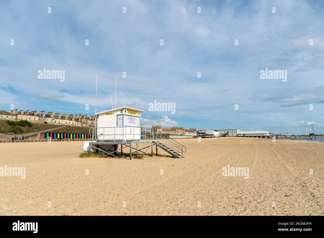 Lifeguards lookout cabin on stand on beach Lowestoft seafront suffolk 2022 Stock Photo