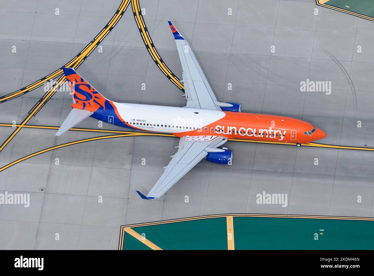 Sun Country Airlines Boeing 737 plane taxiing at airport. Airline SunCountry with 737-800 aircraft. Aircraft registered as N841SY. Stock Photo