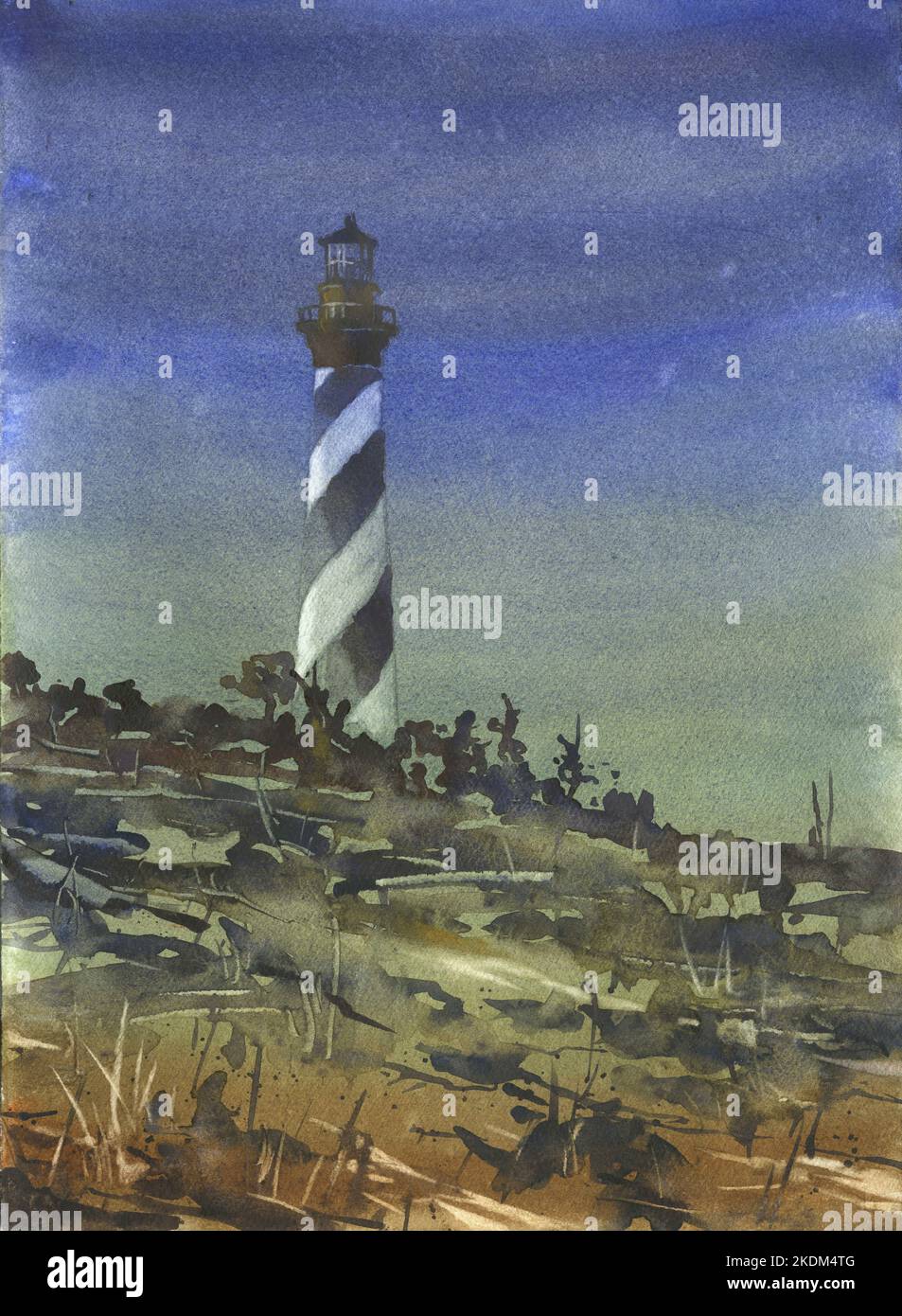 Cape Hatteras watercolor painting. Colorful home wall decor Cape