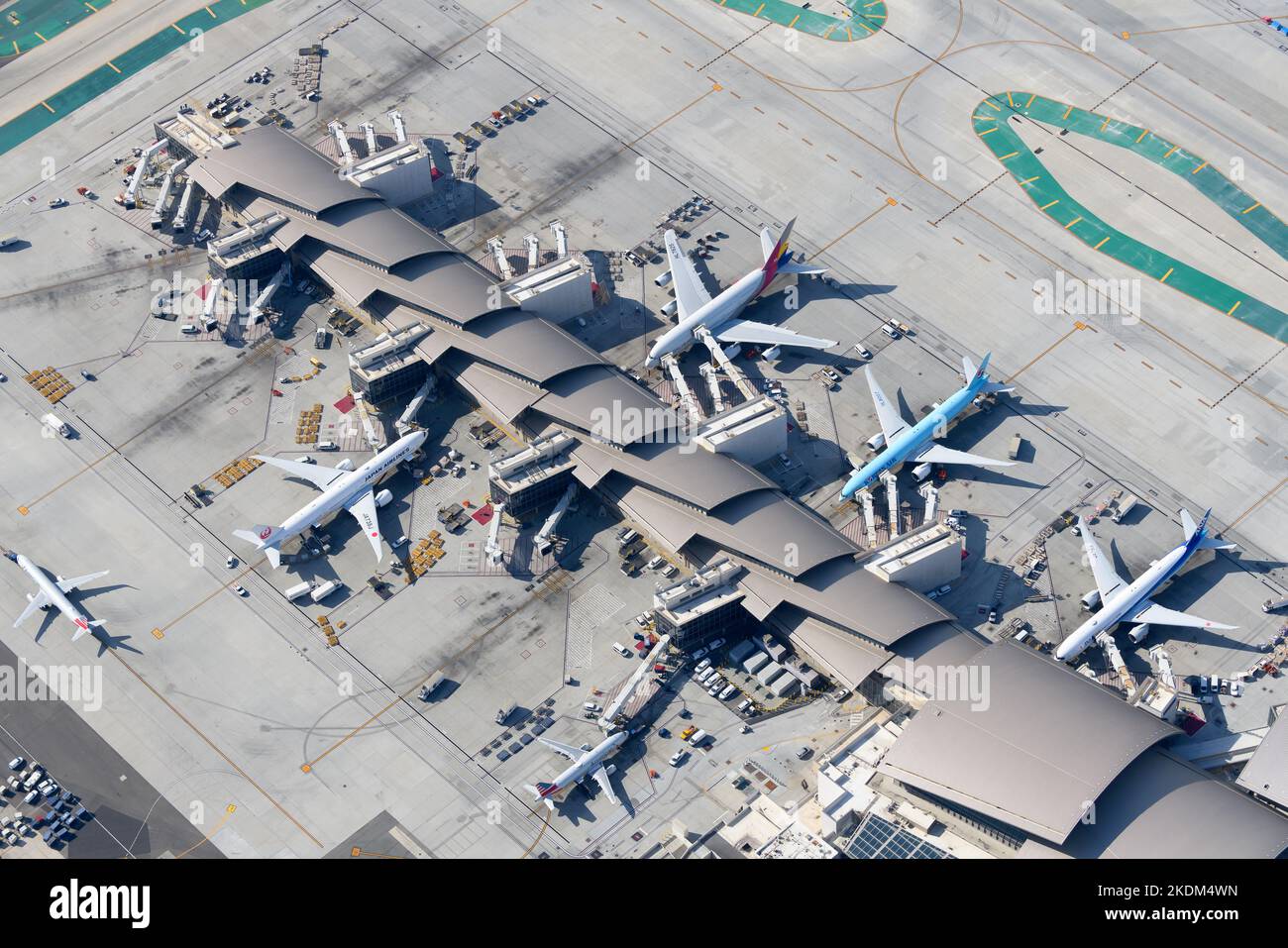 Tom Bradley International Terminal at Los Angeles Airport LAX, aerial view. TBIT concourse terminal of LAX Airport. Stock Photo