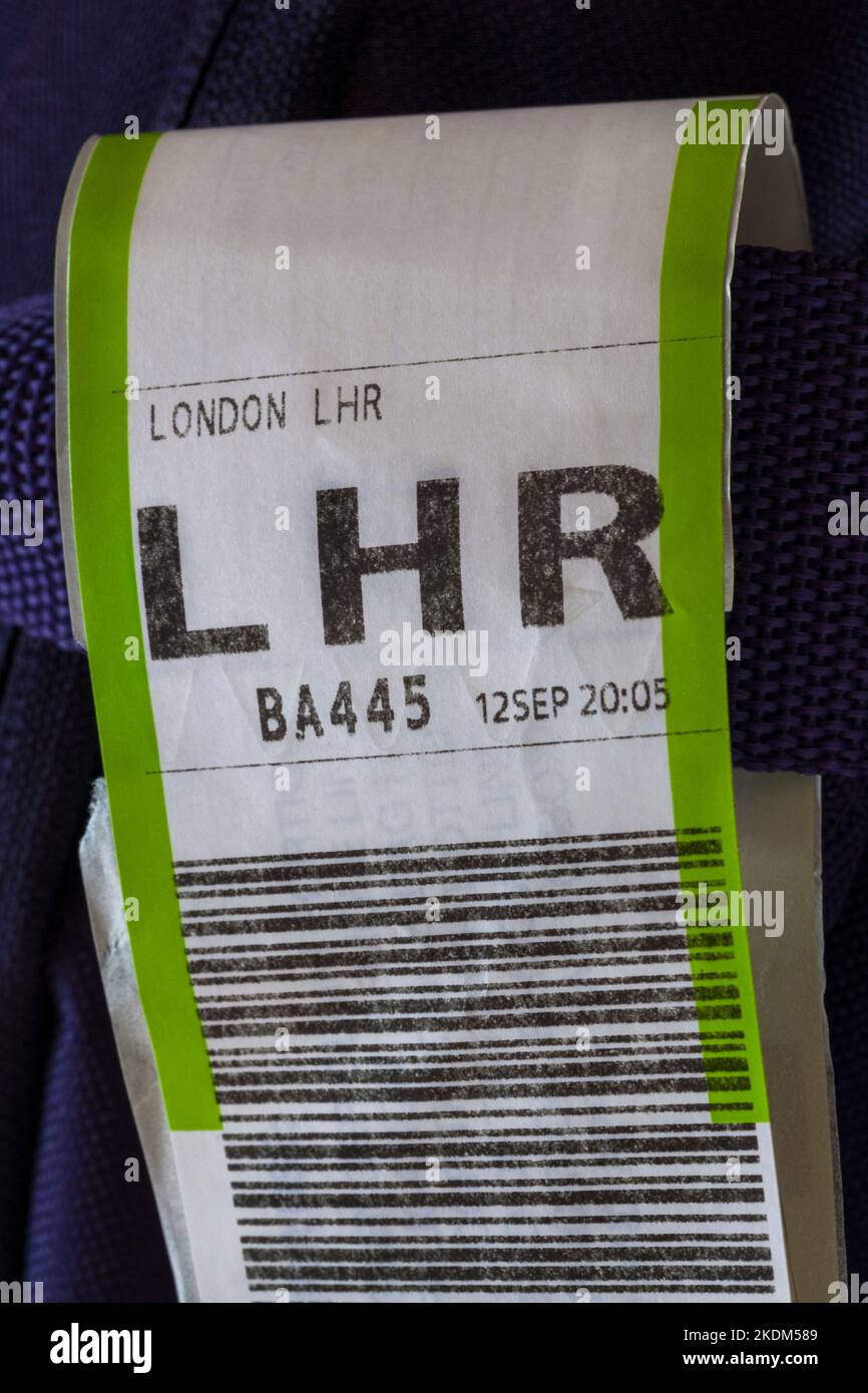 BA British Airways luggage label stuck on luggage for LHR London Heathrow  airport in England UK Stock Photo - Alamy