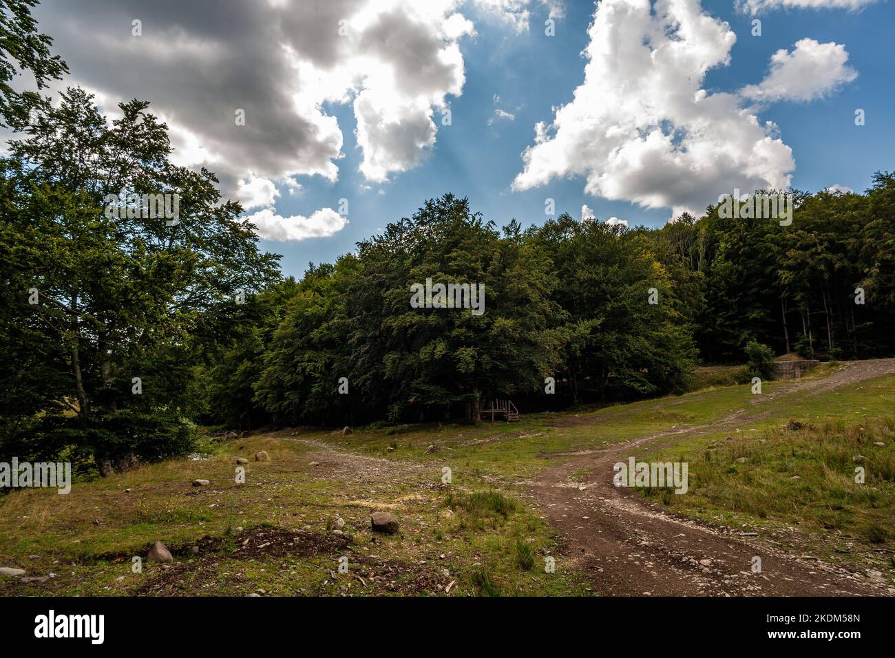 Photo of a  mountain crossroad in Varmezo, Transylvania. Stock Photo