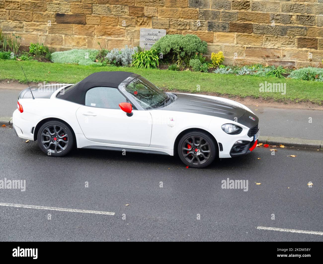 White 2017 registered Fiat Abarth 124 Spider sports car in North Yorkshire Stock Photo