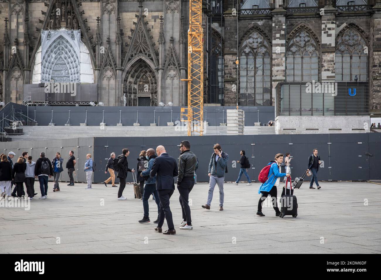 the 70 meter wide staircase from the main station forecourt to the cathedral is being renovated, fence of the construction site, Cologne, Germany. 28. Stock Photo