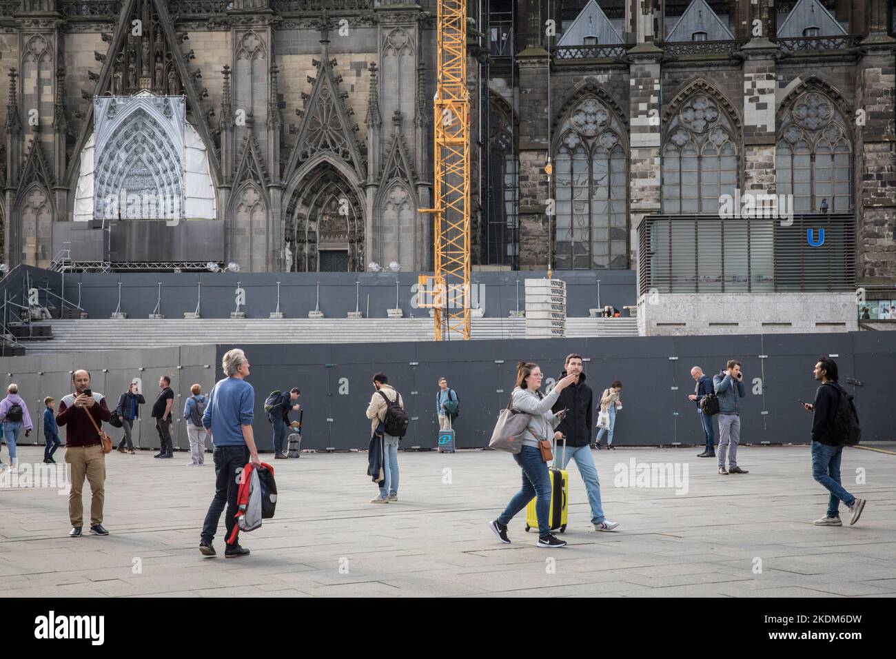 the 70 meter wide staircase from the main station forecourt to the cathedral is being renovated, fence of the construction site, Cologne, Germany. 28. Stock Photo