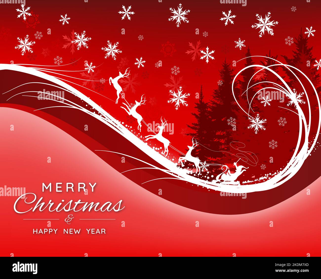 Christmas banner with Santa and deer. Christmas theme on a red ...