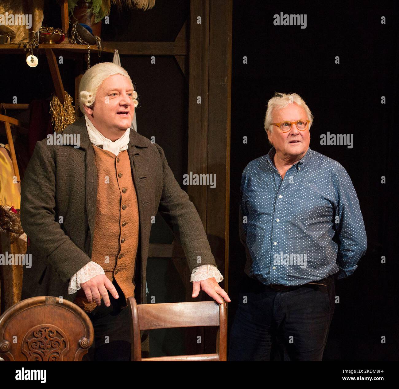 l-r: Simon Russell Beale (Mr Foote), Richard Eyre (director) at a press photocall for MR FOOTE'S OTHER LEG by Ian Kelly at the Hampstead Theatre, London NW3  09/2015  design: Tim Hatley  lighting: Peter Mumford  director: Richard Eyre Stock Photo