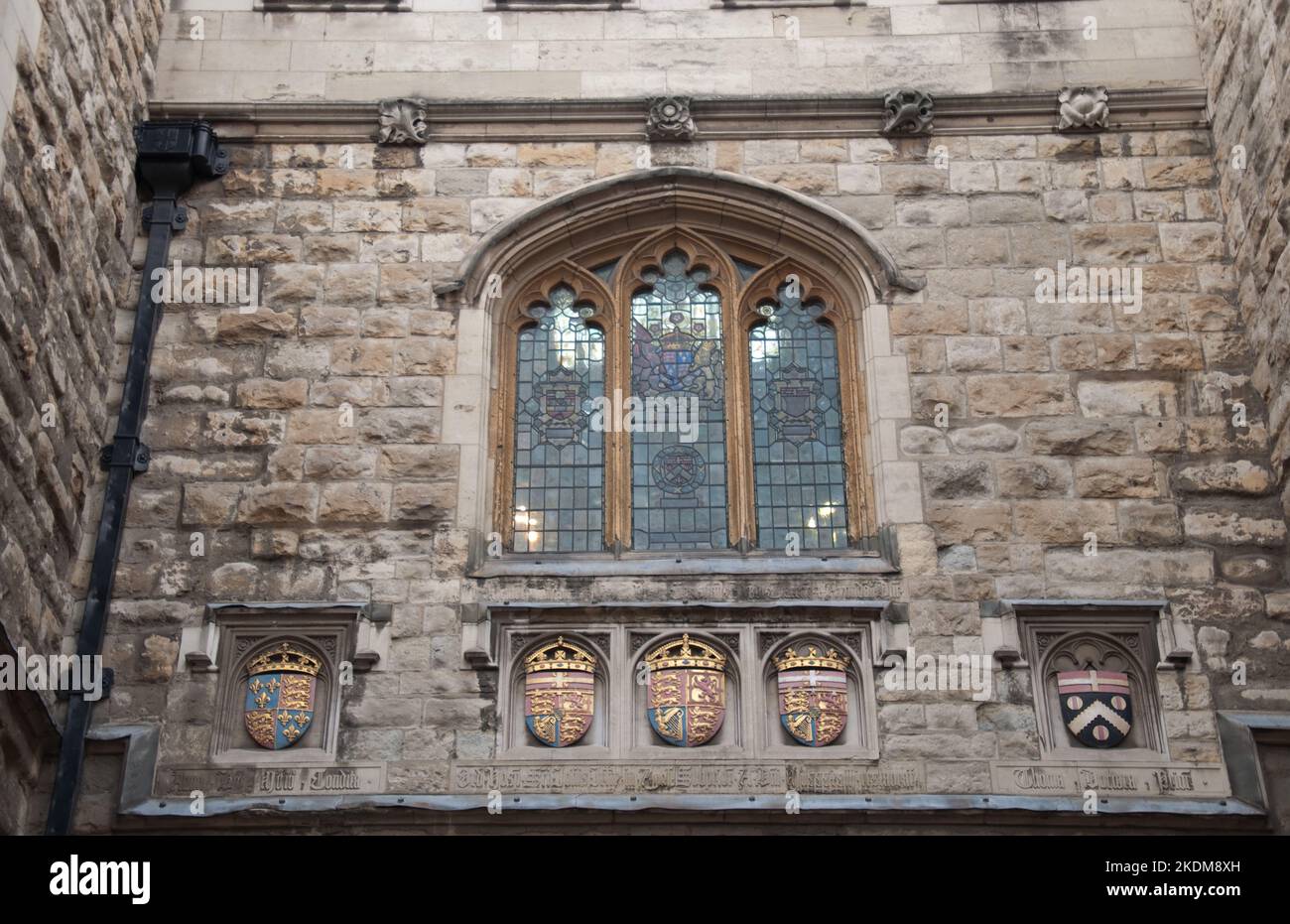 Standards and window, Priory of St John of Jerusalem, Clerkenwell, London Stock Photo